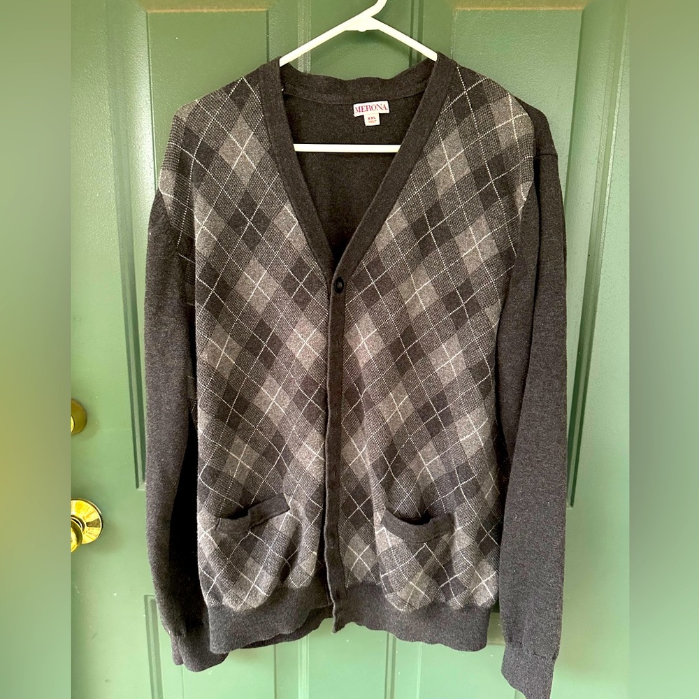 Merona Men’s Cardigan. Gray plaid XXL